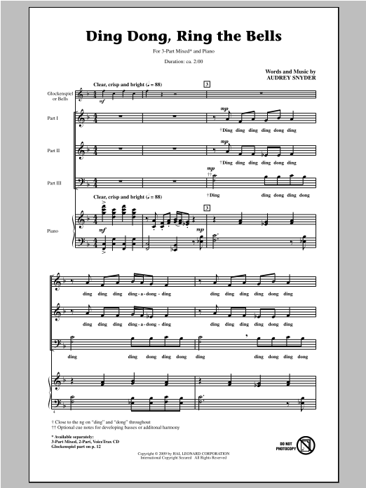 Audrey Snyder Ding Dong, Ring The Bells sheet music notes and chords arranged for 2-Part Choir
