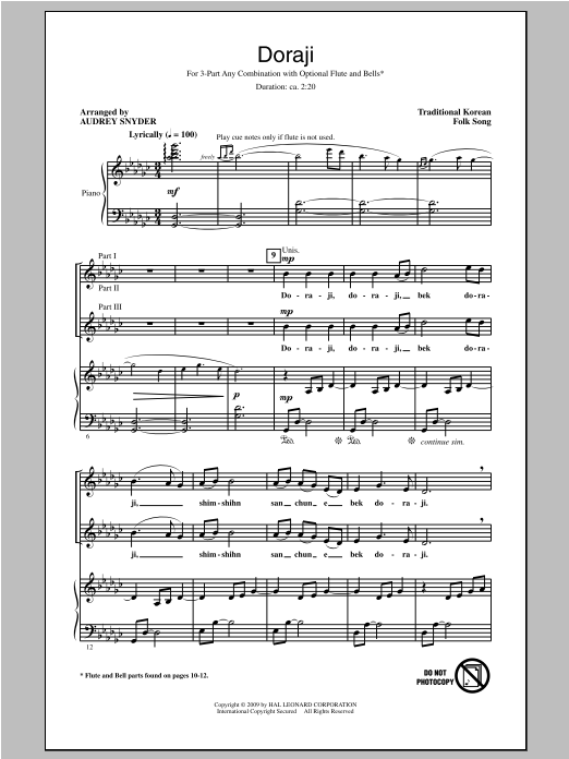 Audrey Snyder Doraji sheet music notes and chords arranged for 3-Part Mixed Choir