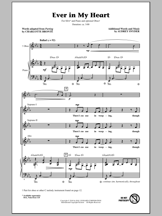 Audrey Snyder Ever In My Heart sheet music notes and chords arranged for SSA Choir