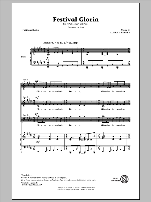 Audrey Snyder Festival Gloria sheet music notes and chords arranged for SATB Choir