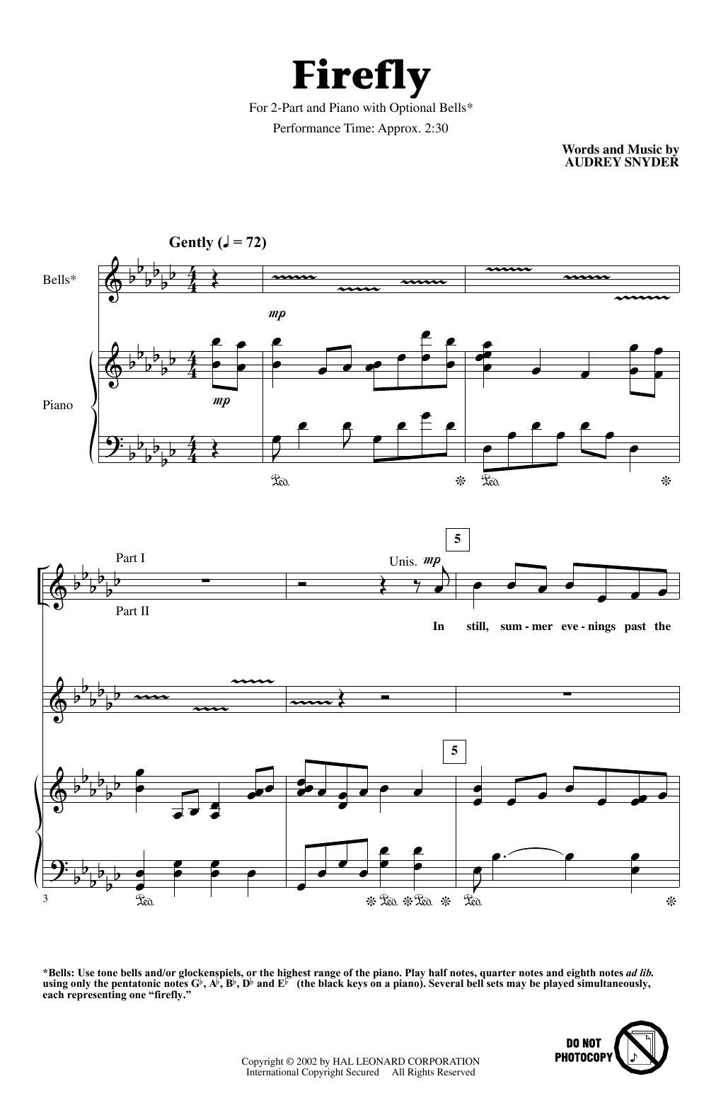 Audrey Snyder Firefly sheet music notes and chords arranged for 2-Part Choir