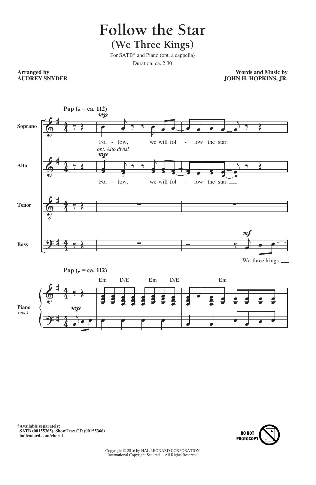 Audrey Snyder Follow The Star sheet music notes and chords arranged for SATB Choir