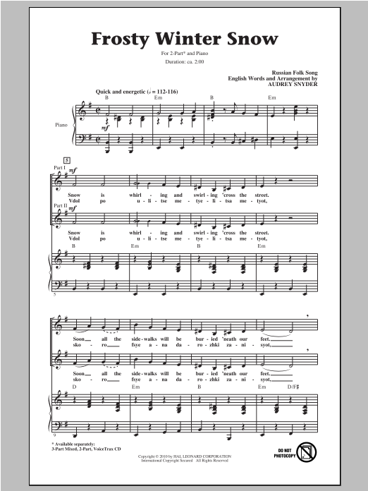 Audrey Snyder Frosty Winter Snow sheet music notes and chords arranged for 3-Part Mixed Choir