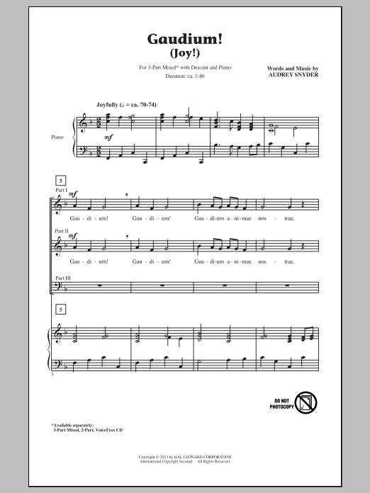 Audrey Snyder Gaudium! sheet music notes and chords arranged for 2-Part Choir