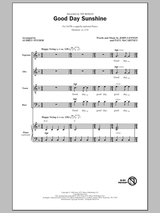 Audrey Snyder Good Day Sunshine sheet music notes and chords arranged for SATB Choir
