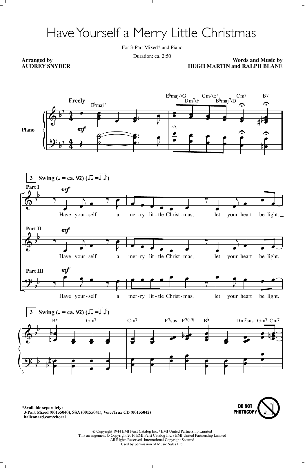 Audrey Snyder Have Yourself A Merry Little Christmas sheet music notes and chords arranged for SSA Choir