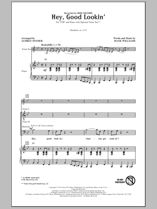 Audrey Snyder Hey, Good Lookin' sheet music notes and chords arranged for TTB Choir