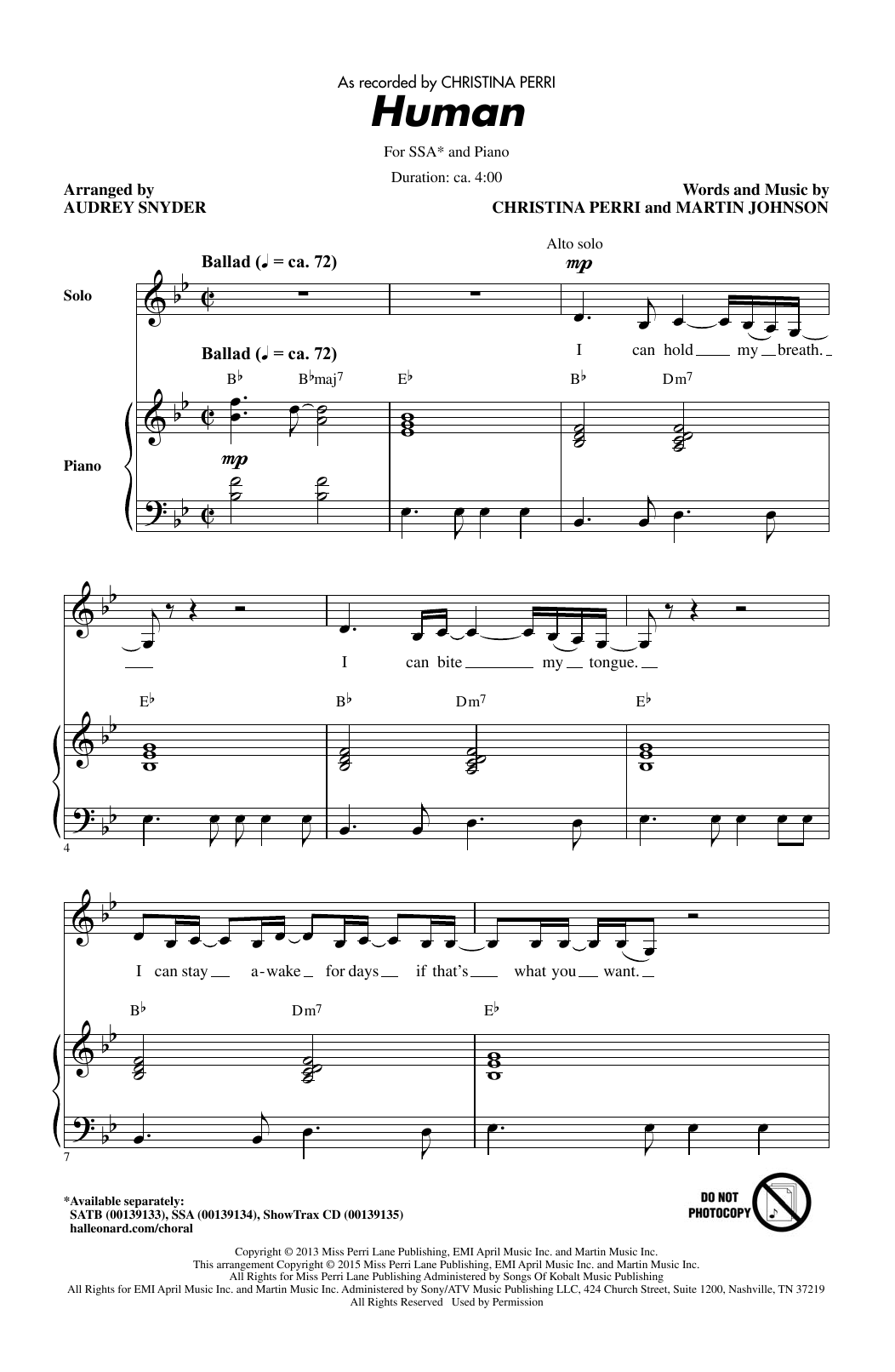 Audrey Snyder Human sheet music notes and chords arranged for SATB Choir