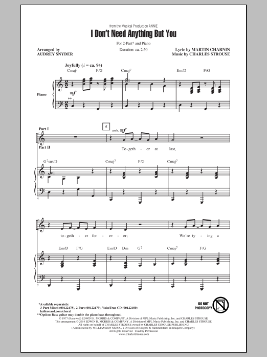 Audrey Snyder I Don't Need Anything But You sheet music notes and chords arranged for 3-Part Mixed Choir