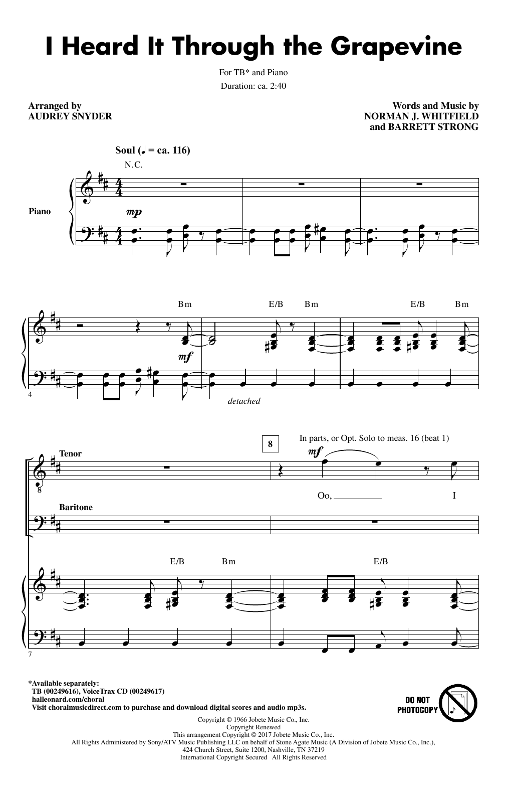 Audrey Snyder I Heard It Through The Grapevine sheet music notes and chords arranged for TB Choir