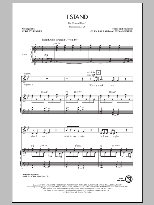 Audrey Snyder I Stand sheet music notes and chords arranged for SATB Choir