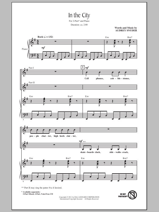 Audrey Snyder In The City sheet music notes and chords arranged for 3-Part Mixed Choir
