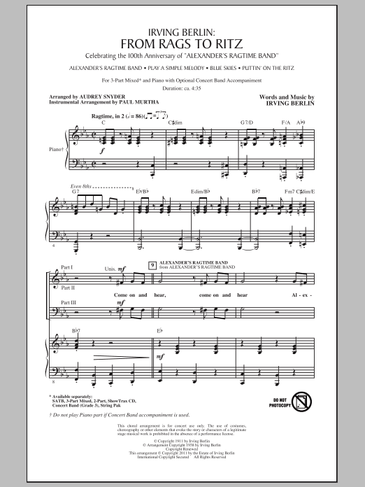 Audrey Snyder Irving Berlin: From Rags To Ritz (Medley) sheet music notes and chords arranged for 2-Part Choir