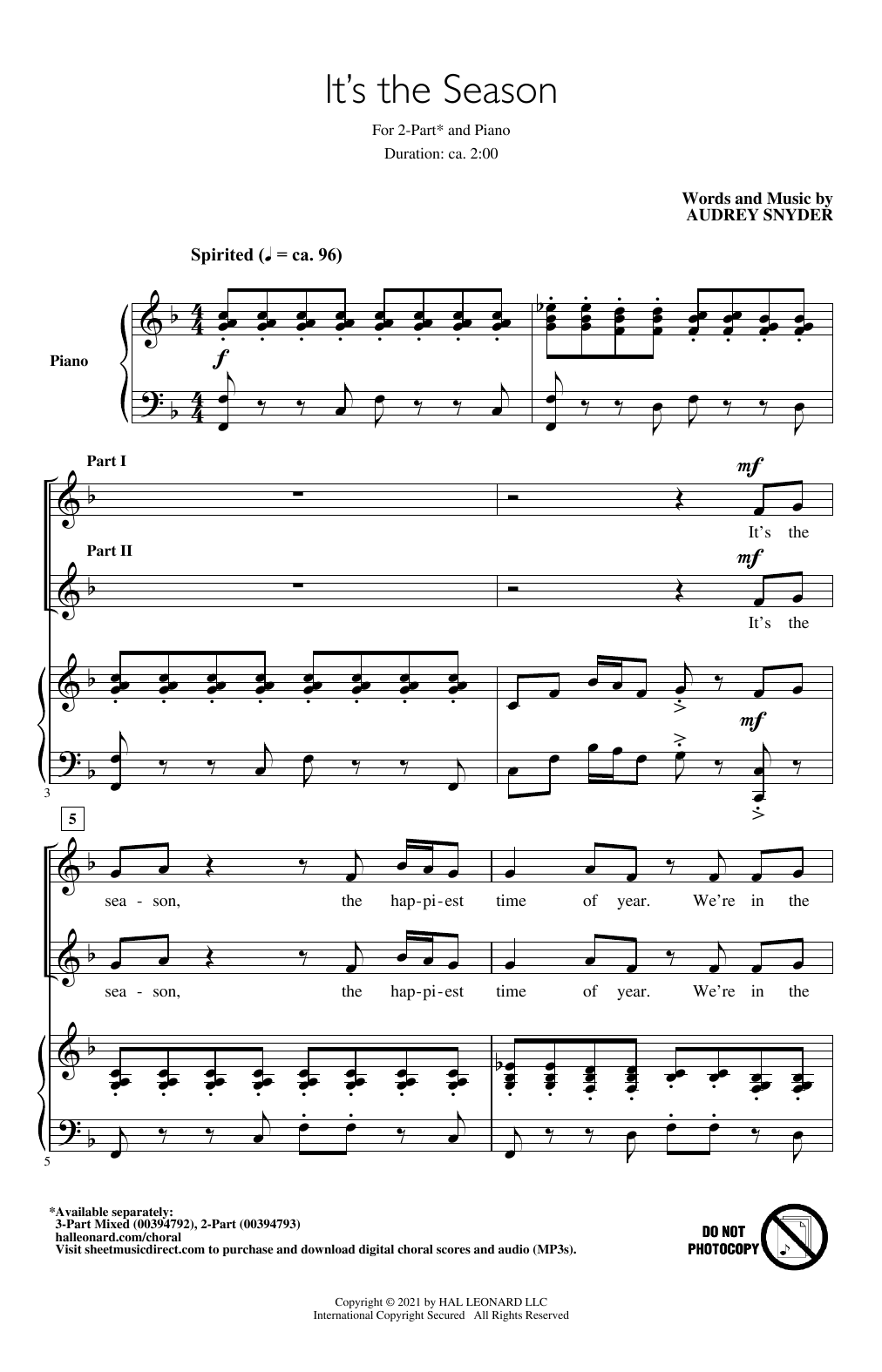 Audrey Snyder It's The Season sheet music notes and chords arranged for 3-Part Mixed Choir