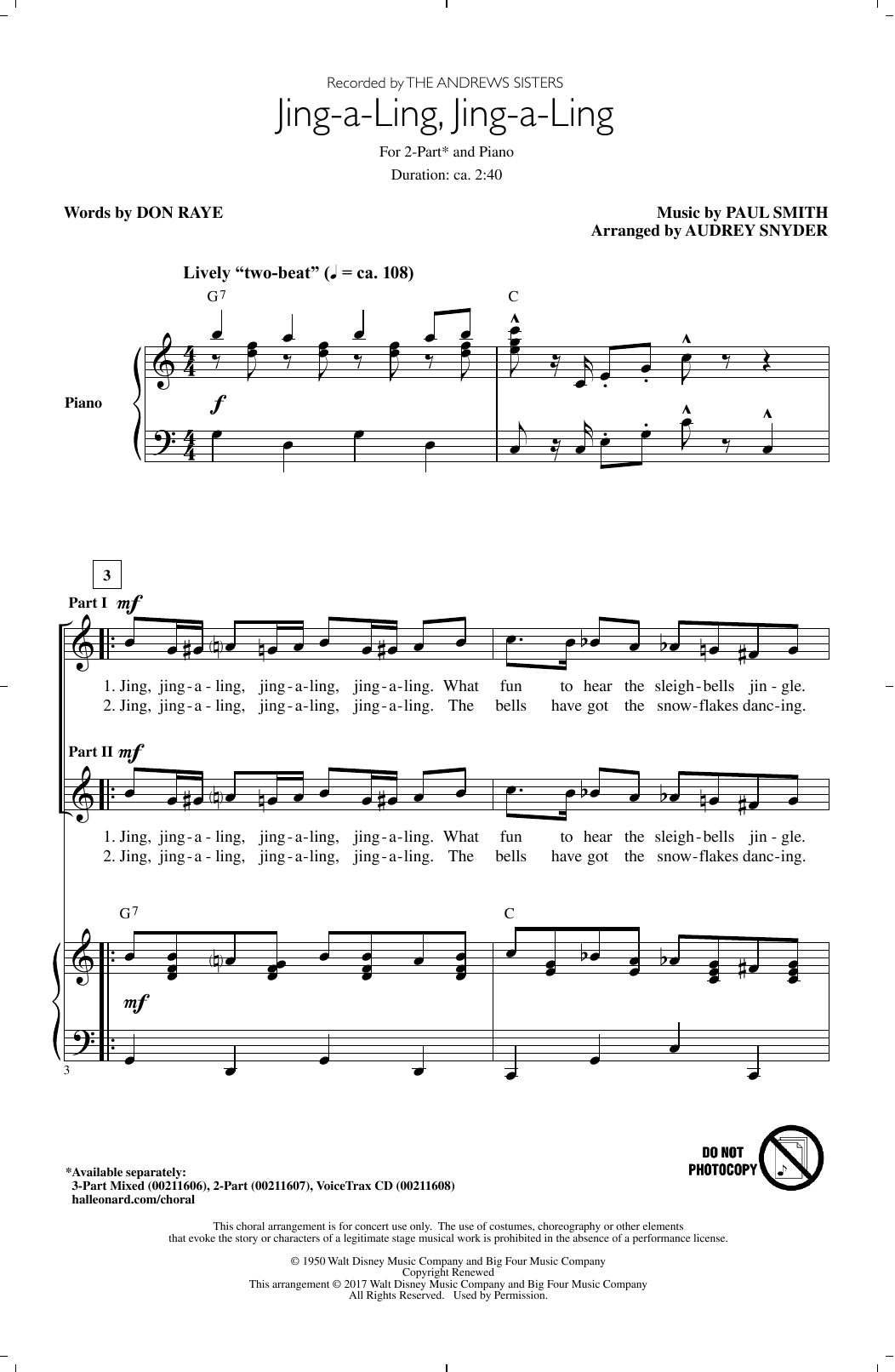 Audrey Snyder Jing-A-Ling, Jing-A-Ling sheet music notes and chords arranged for 3-Part Mixed Choir
