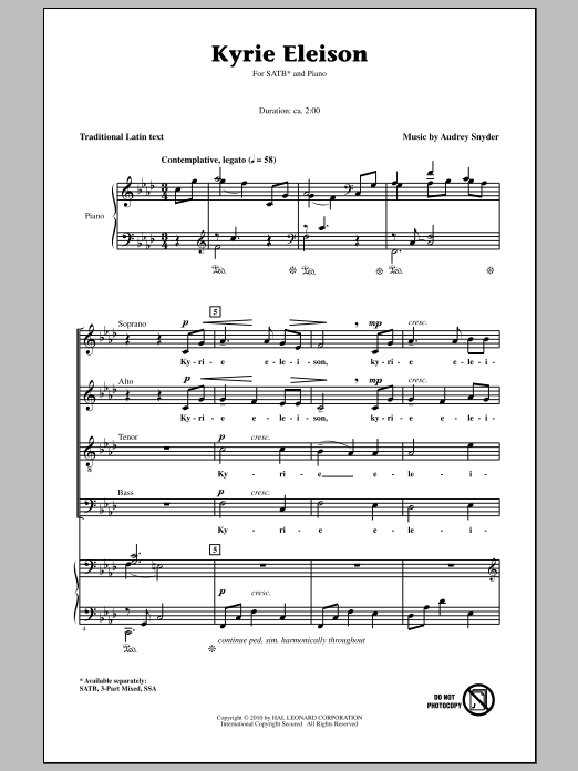 Audrey Snyder Kyrie Eleison sheet music notes and chords arranged for 3-Part Mixed Choir