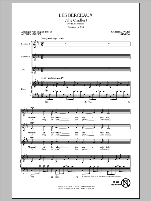 Audrey Snyder Les Berceaux (The Cradles) sheet music notes and chords arranged for SSA Choir