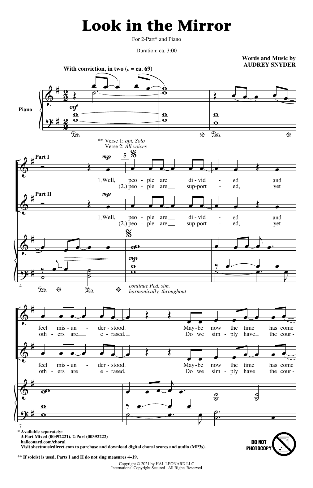 Audrey Snyder Look In The Mirror sheet music notes and chords arranged for 3-Part Mixed Choir