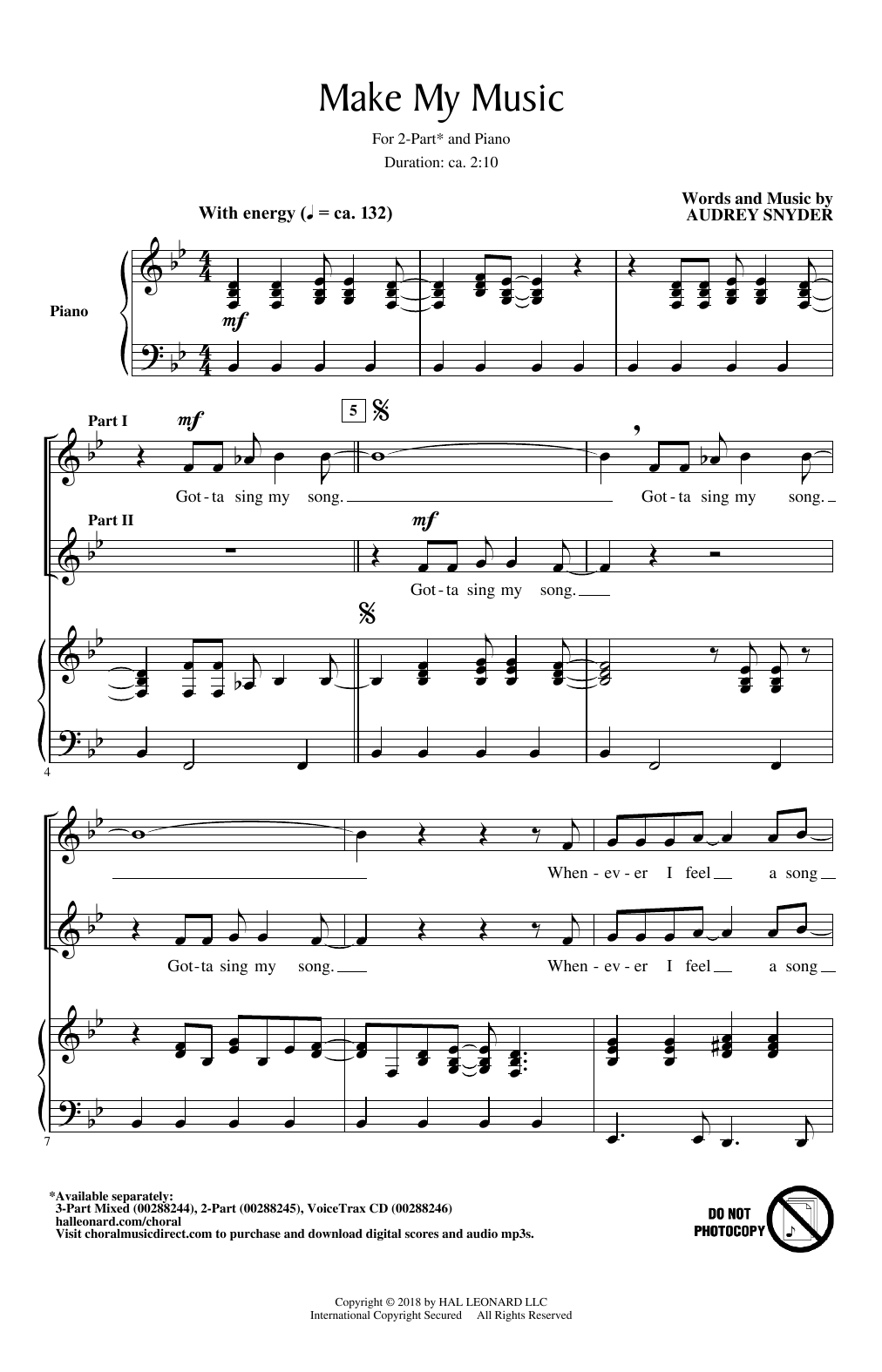 Audrey Snyder Make My Music sheet music notes and chords arranged for 3-Part Mixed Choir