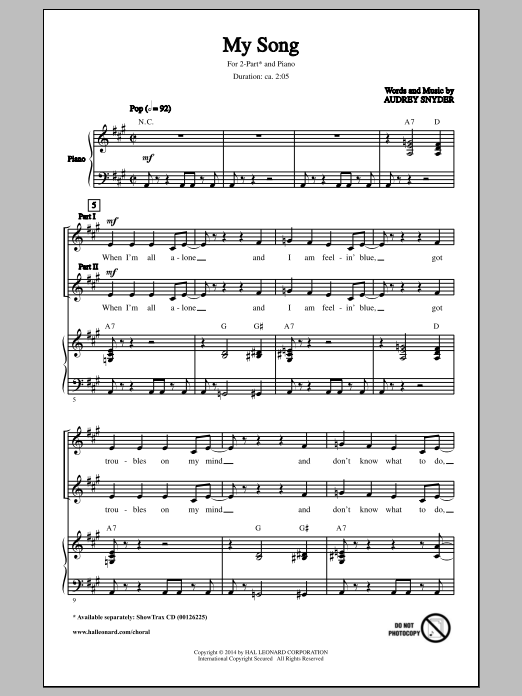 Audrey Snyder My Song sheet music notes and chords arranged for 2-Part Choir