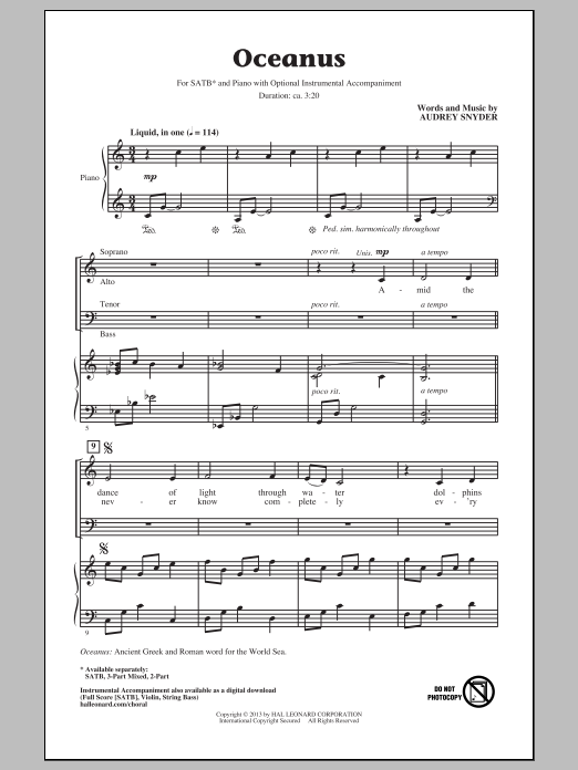 Audrey Snyder Oceanus sheet music notes and chords arranged for 3-Part Mixed Choir