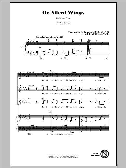 Audrey Snyder On Silent Wings sheet music notes and chords arranged for SSA Choir