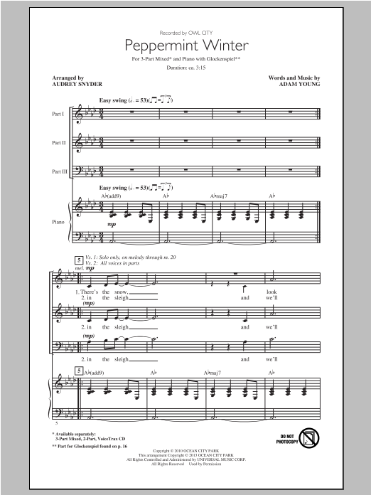 Audrey Snyder Peppermint Winter sheet music notes and chords arranged for 3-Part Mixed Choir