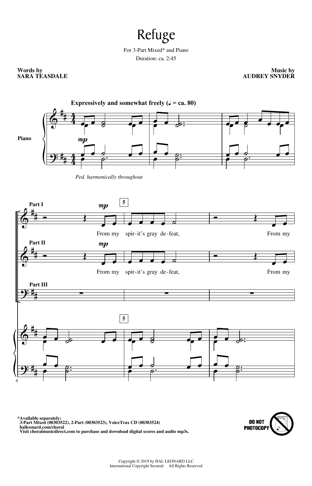 Audrey Snyder Refuge sheet music notes and chords arranged for 2-Part Choir