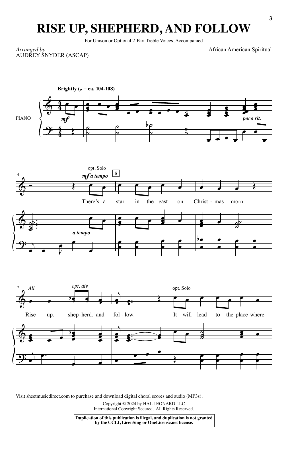 Audrey Snyder Rise Up, Shepherd, And Follow sheet music notes and chords arranged for Choir