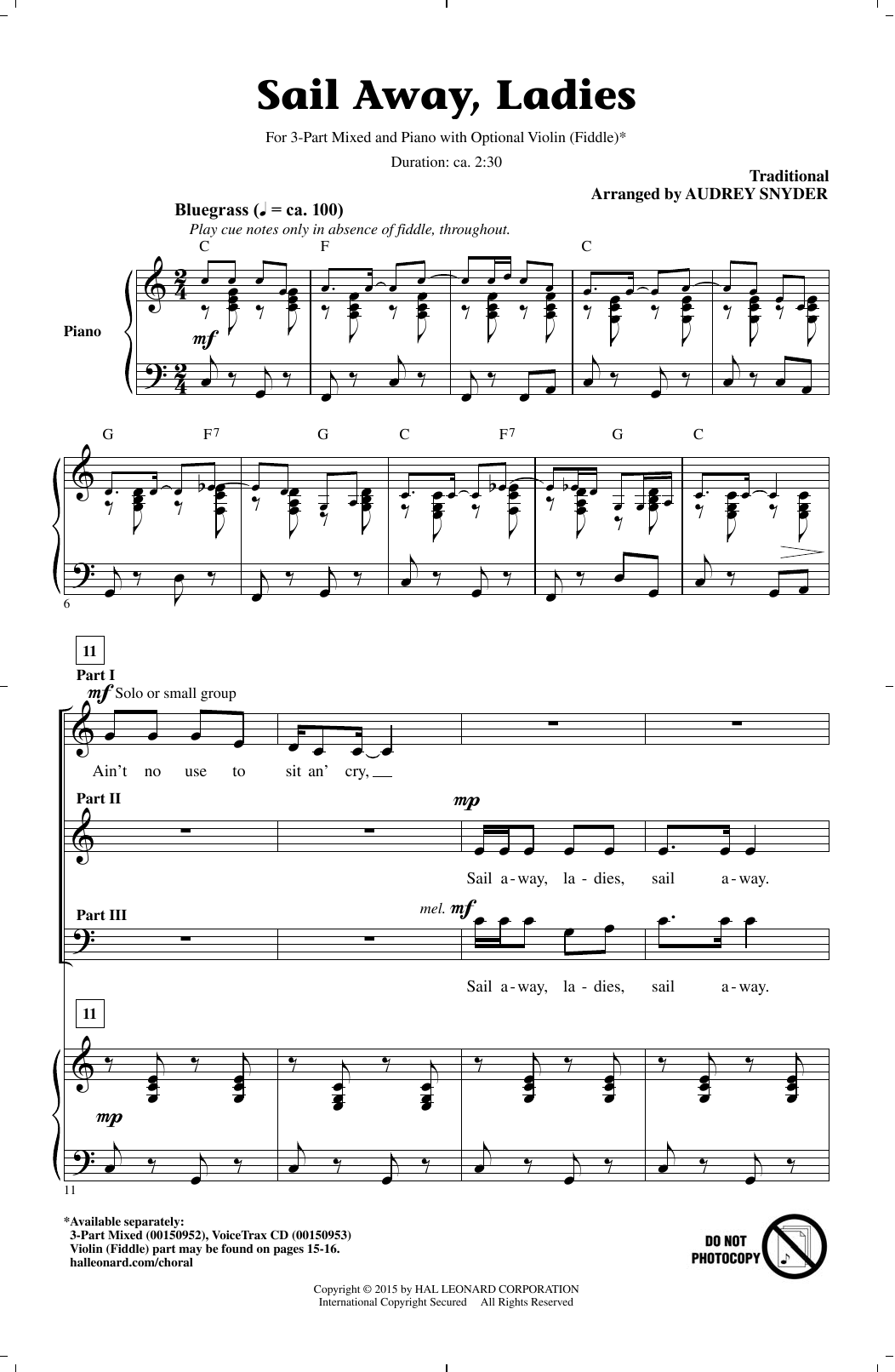 Audrey Snyder Sail Away Ladies sheet music notes and chords arranged for 3-Part Mixed Choir