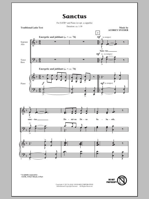 Audrey Snyder Sanctus sheet music notes and chords arranged for SATB Choir