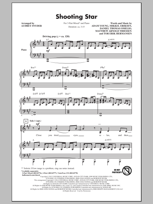 Audrey Snyder Shooting Star sheet music notes and chords arranged for 2-Part Choir