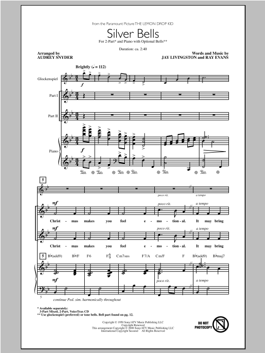 Audrey Snyder Silver Bells sheet music notes and chords arranged for 3-Part Mixed Choir
