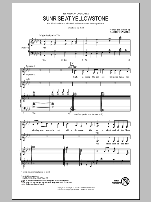 Audrey Snyder Sunrise At Yellowstone  (from American Landscapes) sheet music notes and chords arranged for SSA Choir