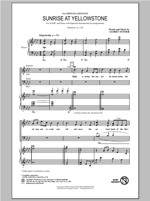 Audrey Snyder Sunrise At Yellowstone (from American Landscapes) sheet music notes and chords arranged for SATB Choir