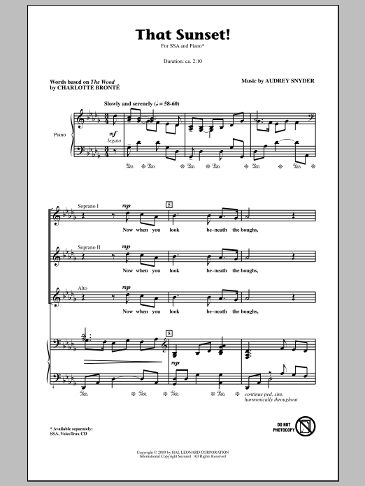 Audrey Snyder That Sunset! sheet music notes and chords arranged for SSA Choir