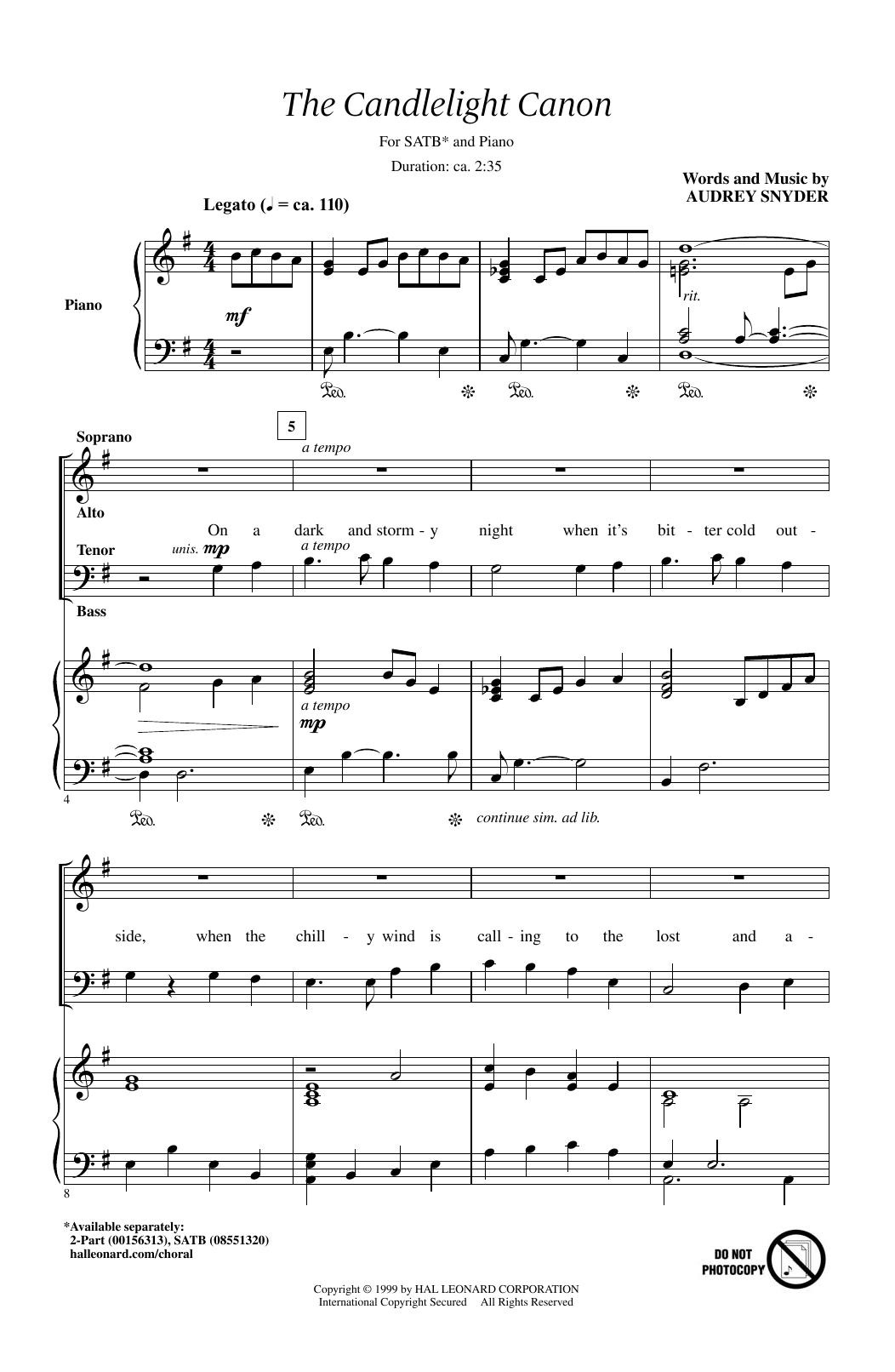 Audrey Snyder The Candlelight Canon sheet music notes and chords arranged for SATB Choir