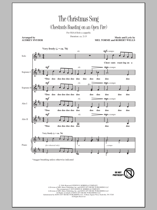 Audrey Snyder The Christmas Song (Chestnuts Roasting On An Open Fire) sheet music notes and chords arranged for SSA Choir