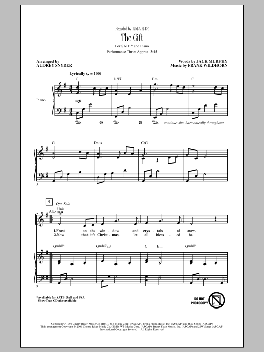 Audrey Snyder The Gift sheet music notes and chords arranged for SSA Choir