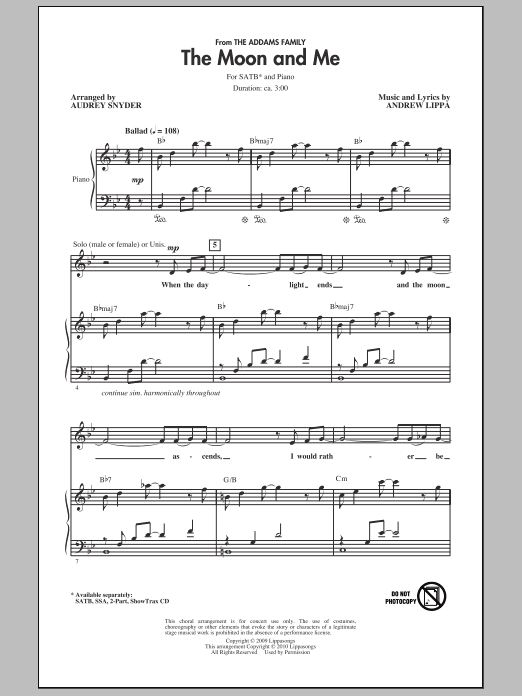 Audrey Snyder The Moon And Me sheet music notes and chords arranged for 2-Part Choir