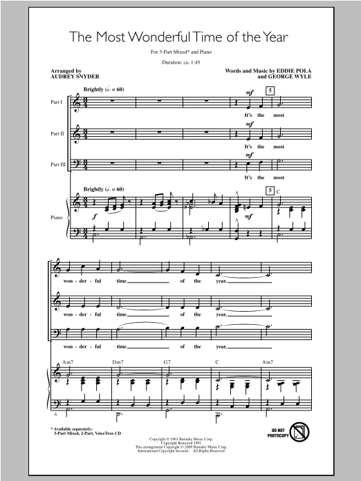 Audrey Snyder The Most Wonderful Time Of The Year sheet music notes and chords arranged for 2-Part Choir