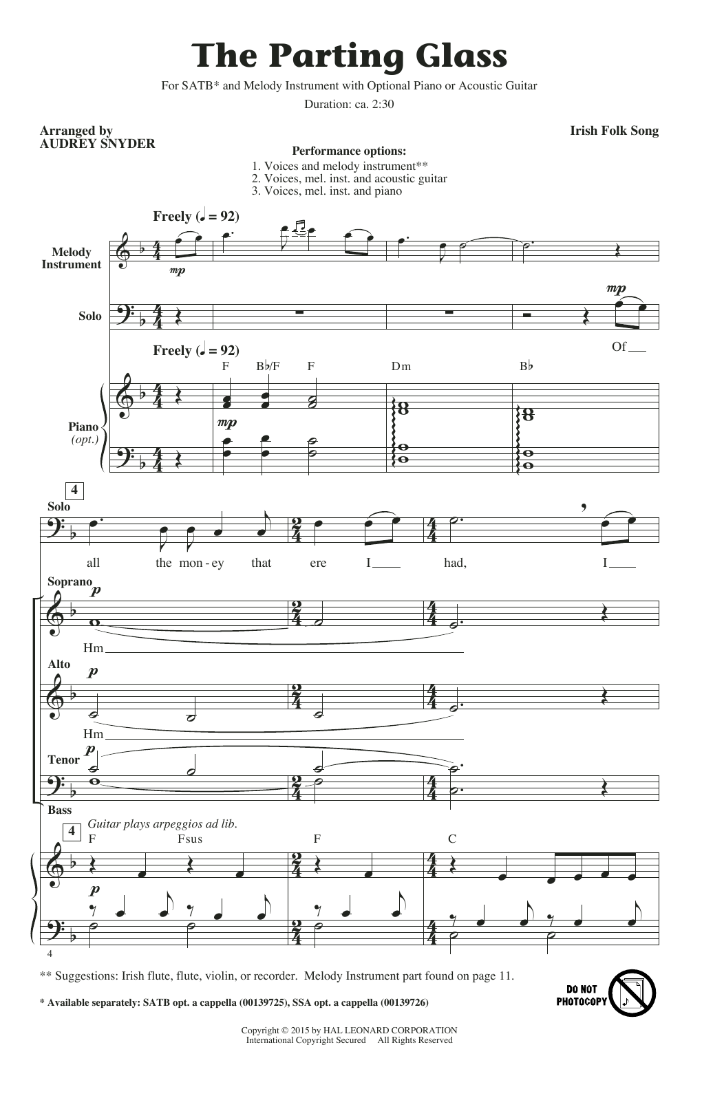 Audrey Snyder The Parting Glass sheet music notes and chords arranged for SATB Choir