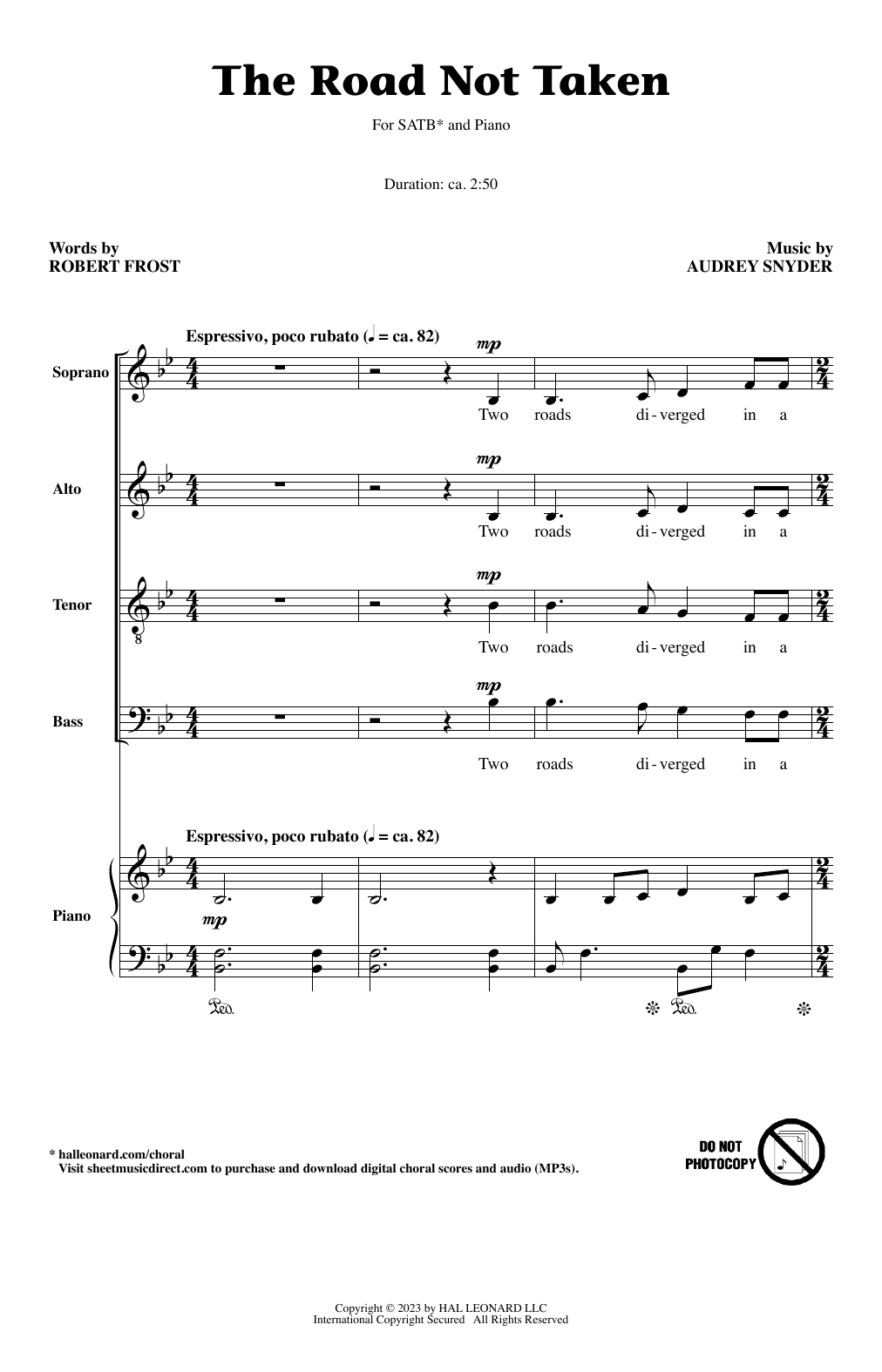 Audrey Snyder The Road Not Taken sheet music notes and chords arranged for SATB Choir