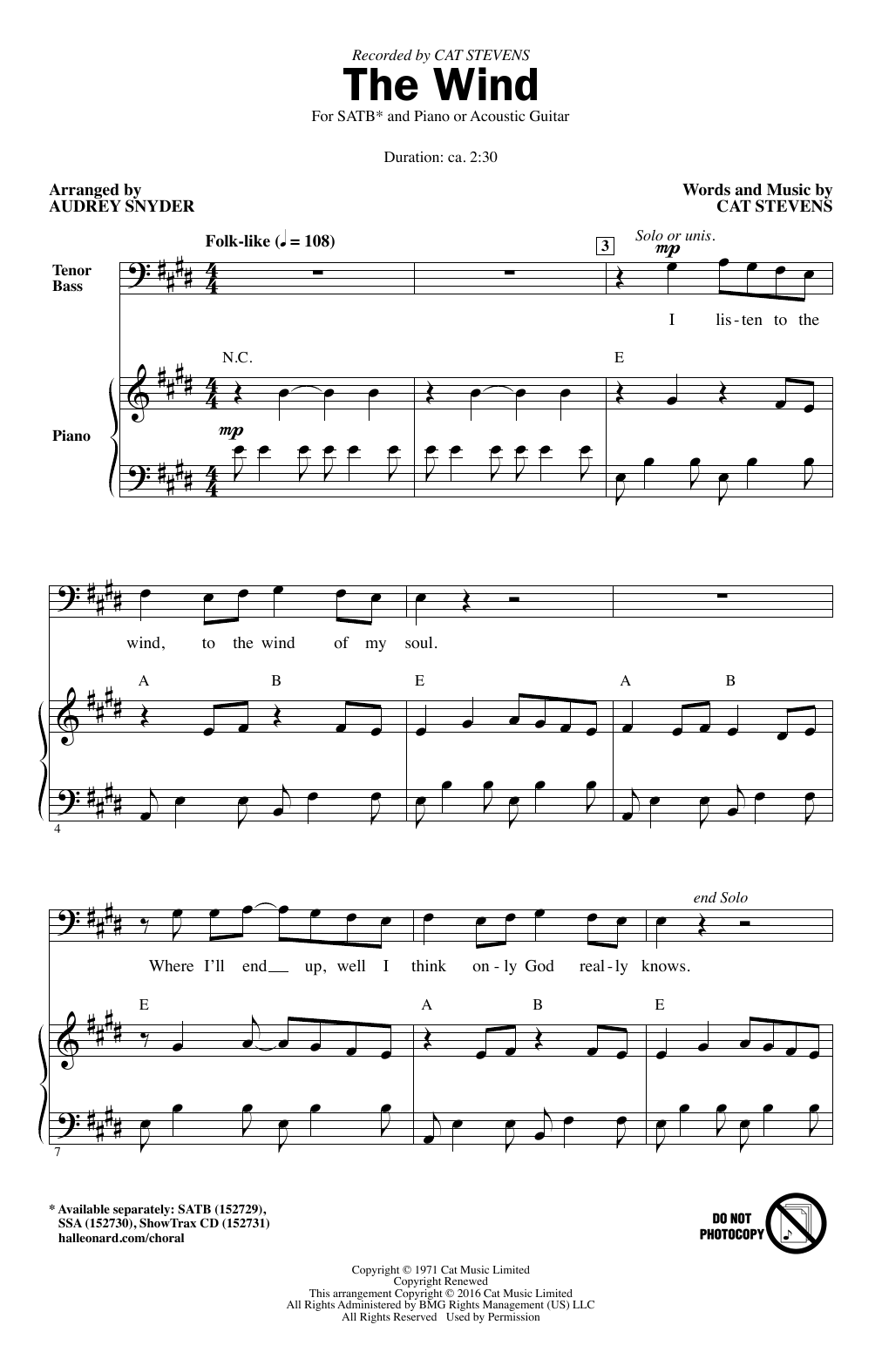Audrey Snyder The Wind sheet music notes and chords arranged for SATB Choir