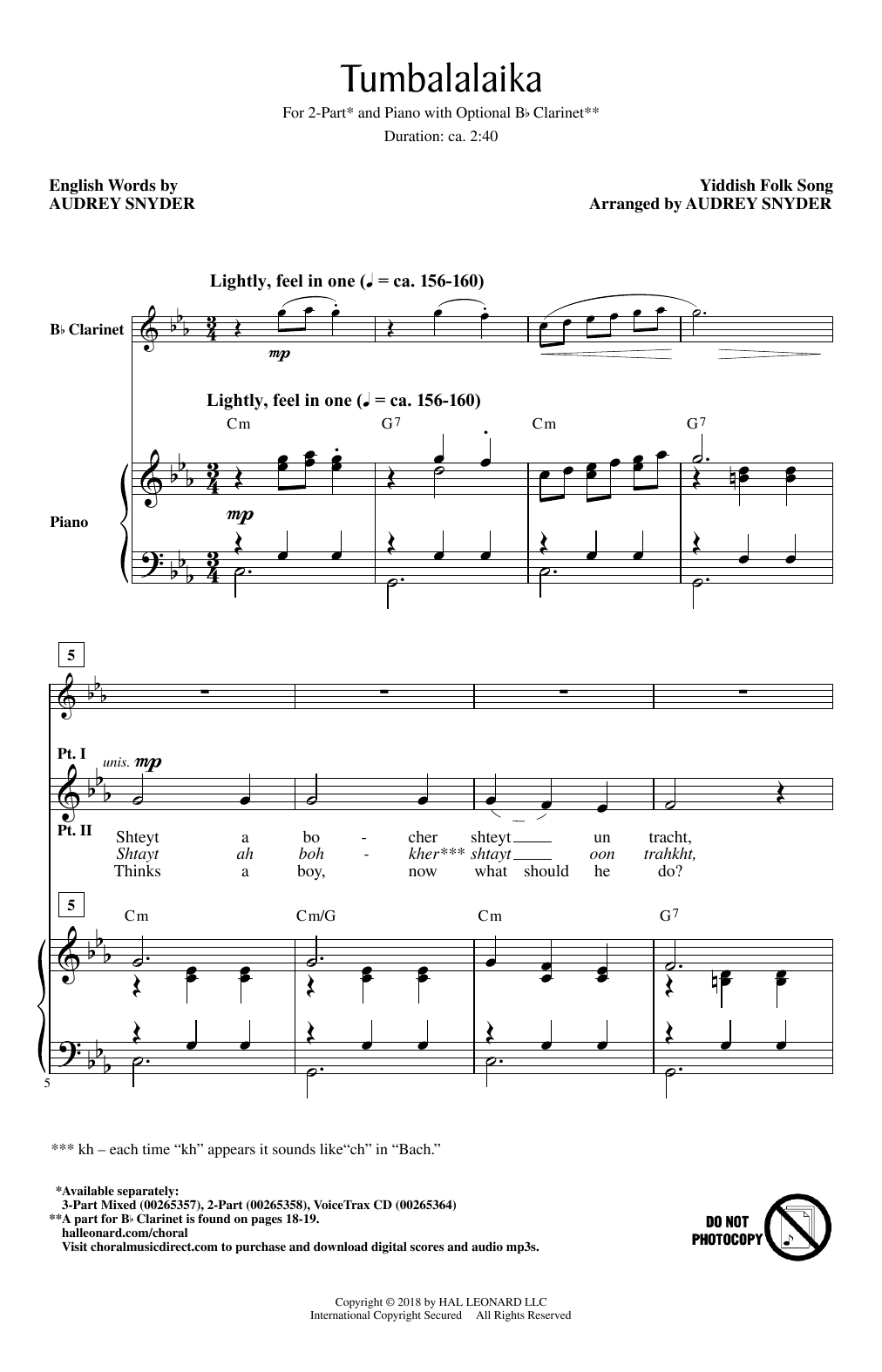 Audrey Snyder Tumbalalaika sheet music notes and chords arranged for 3-Part Mixed Choir