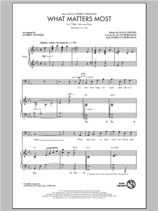 Audrey Snyder What Matters Most sheet music notes and chords arranged for Choir
