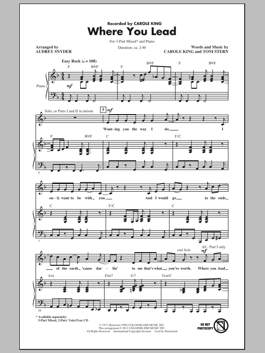 Audrey Snyder Where You Lead sheet music notes and chords arranged for 2-Part Choir