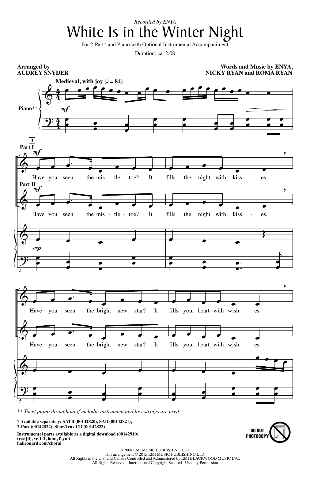 Audrey Snyder White Is In The Winter Night sheet music notes and chords arranged for SATB Choir
