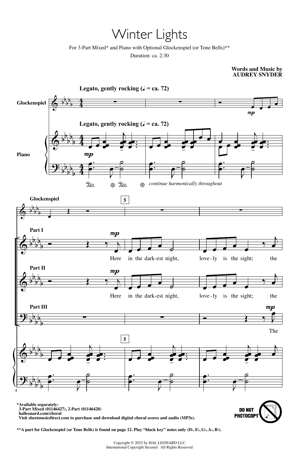 Audrey Snyder Winter Lights sheet music notes and chords arranged for 3-Part Mixed Choir