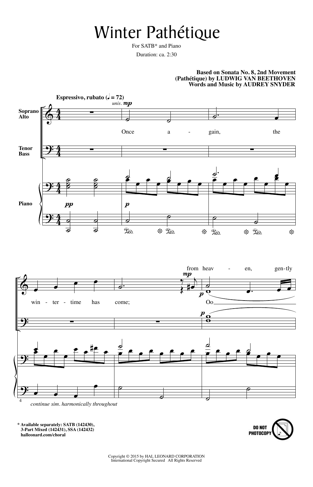 Audrey Snyder Winter Pathetique sheet music notes and chords arranged for 3-Part Mixed Choir